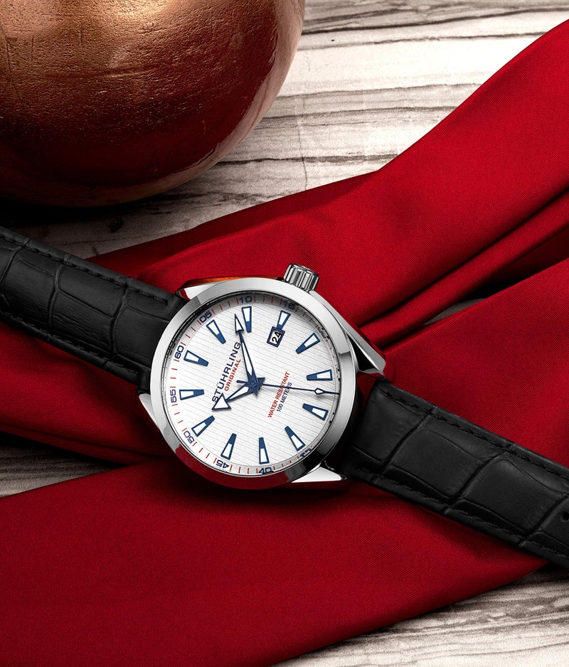 Stuhrling Original Mens Wrist Watch White Analog Dial with Date - Stainless Steel Silver Bracelet, 3953 Luxury Watches for Men Collection - Image 5