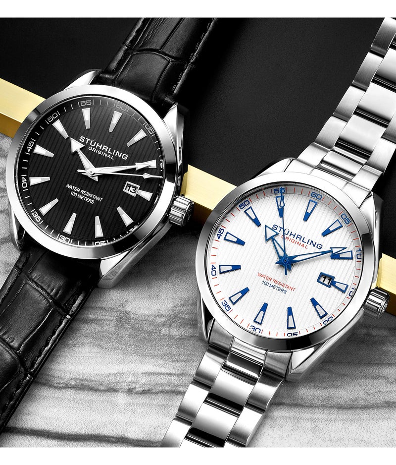 Stuhrling Original Mens Wrist Watch White Analog Dial with Date - Stainless Steel Silver Bracelet, 3953 Luxury Watches for Men Collection - Image 4