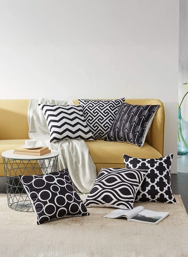 6 pcs Set 45*45cm Modern Home Decorative Throw Pillow Covers Black and White 100% Cotton Cushion Cases - Image 1
