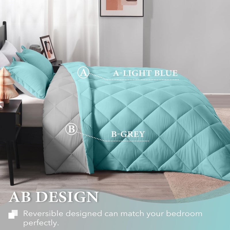 downluxe Queen Comforter Set - Turquoise and Grey Queen Comforter, Soft Bedding Sets for All Seasons -3 Pieces - 1 Comforter (88"x92") and 2 Pillow Shams(20"x26") - Image 4