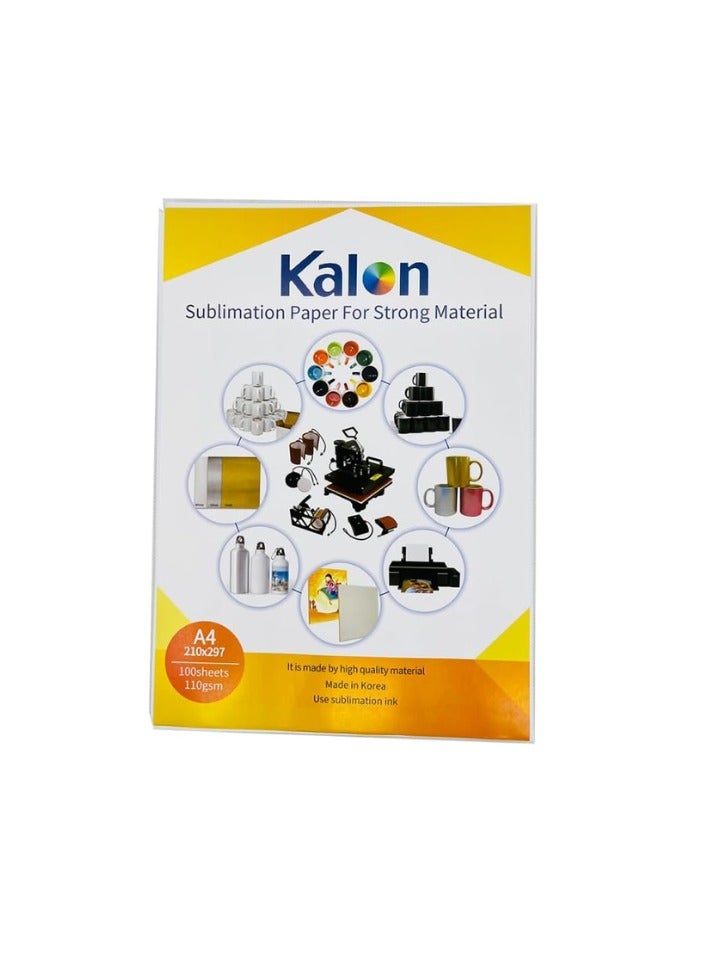 kalon A4-110GSM Sublimation paper 100 sheets Heat Pressing for t-shirts Ceramic Mugs. cup/glass/bottle/strong material - Image 1