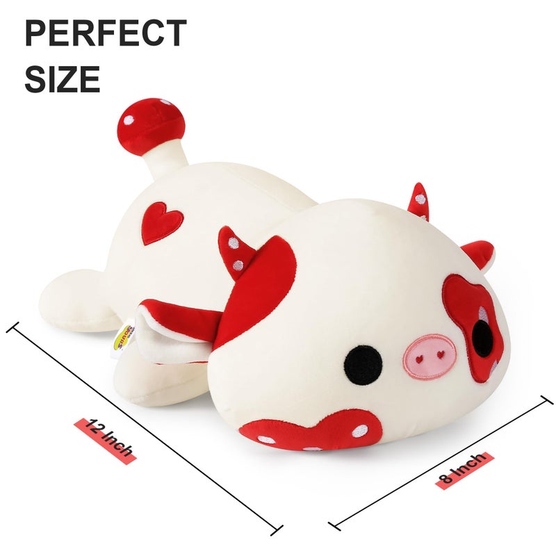 Onsoyours Cute Cow Plushie, Soft Stuffed Mushroom Love Cow Squishy Plush Animal Toy Pillow Gift for Kids (Red Mushroom Cow, 12") - Image 4