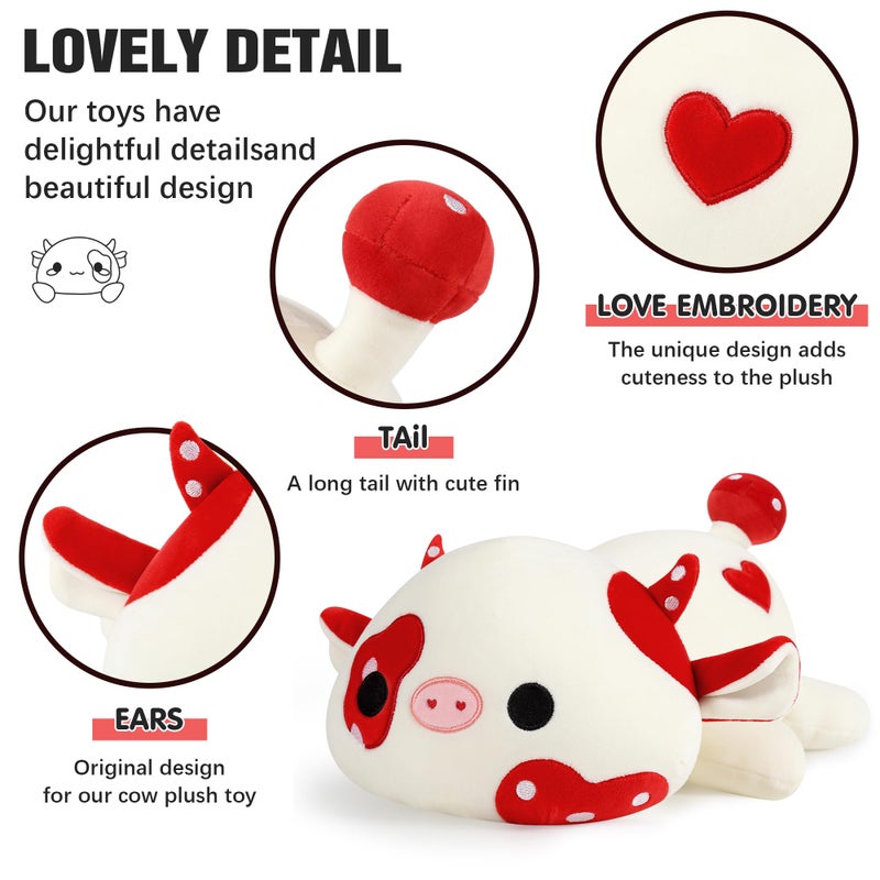 Onsoyours Cute Cow Plushie, Soft Stuffed Mushroom Love Cow Squishy Plush Animal Toy Pillow Gift for Kids (Red Mushroom Cow, 12") - Image 3
