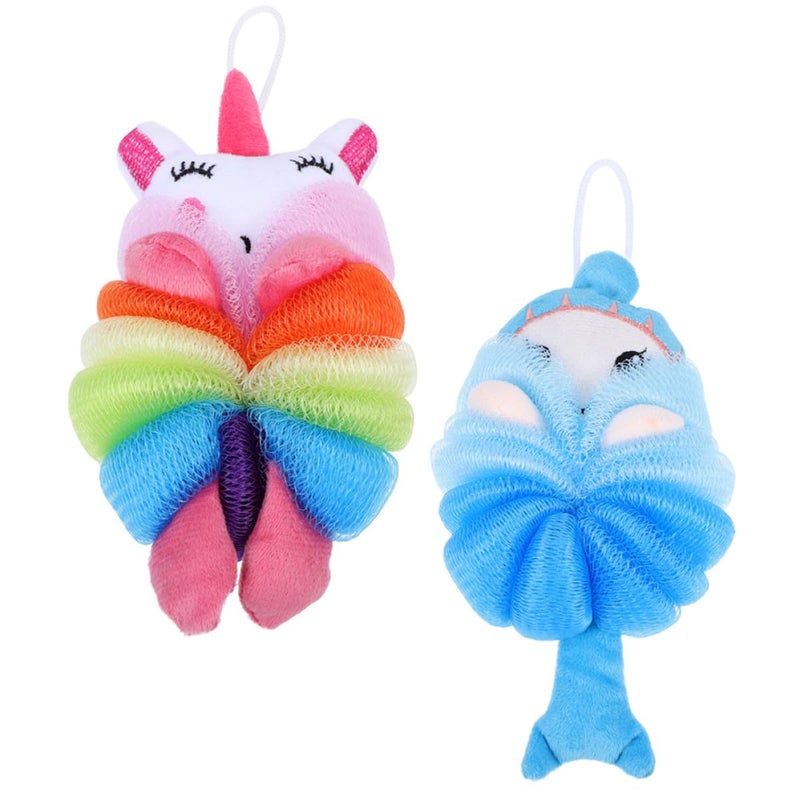 Cartoon Unicorn Bath Scrubbers Pink Blue Soft Body Wash Sponges for Gentle Skin Exfoliating and Cleaning - Image 2