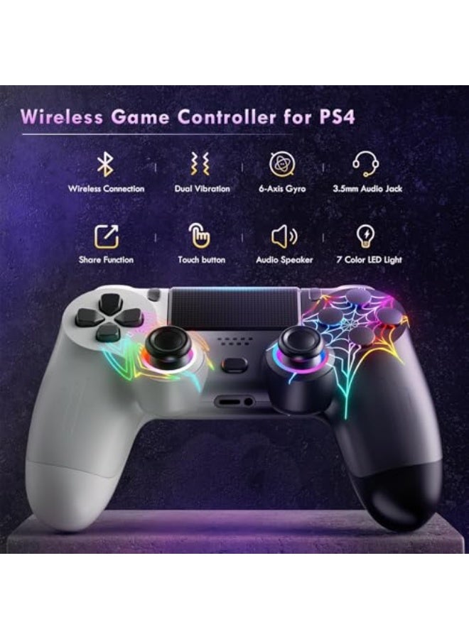 Wireless Controller for PS4, White Crack Custom Design with RGB Light,1000mAh Battery and 3.5mm Audio Jack, V2 Gamepad Joystick Compatible with PS4/Slim/Pro and Windows PC (white) - Image 4