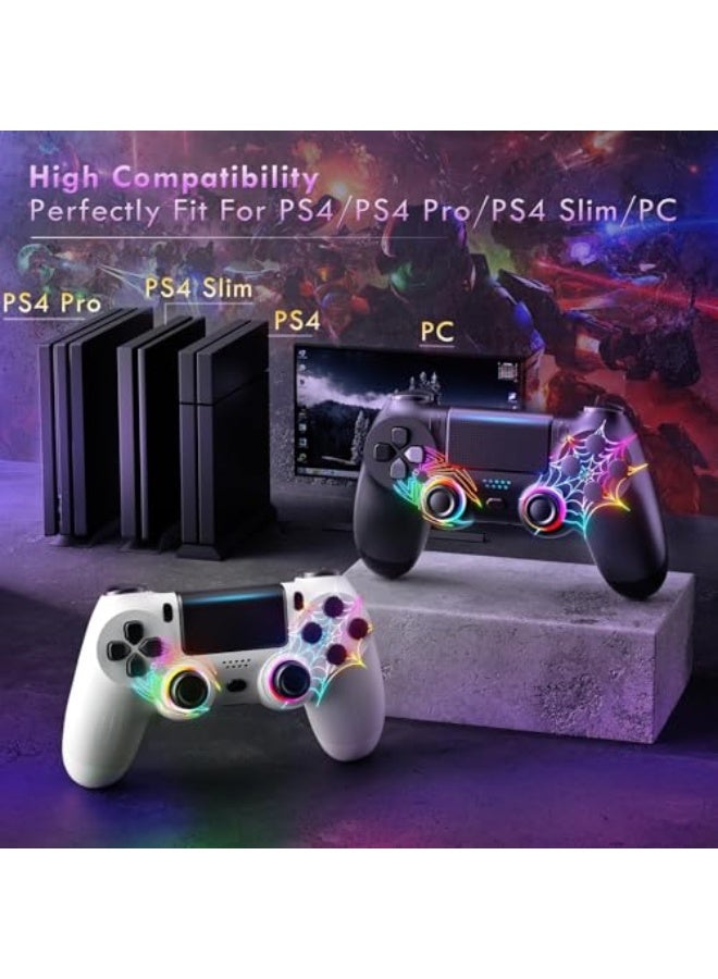 Wireless Controller for PS4, White Crack Custom Design with RGB Light,1000mAh Battery and 3.5mm Audio Jack, V2 Gamepad Joystick Compatible with PS4/Slim/Pro and Windows PC (white) - Image 3