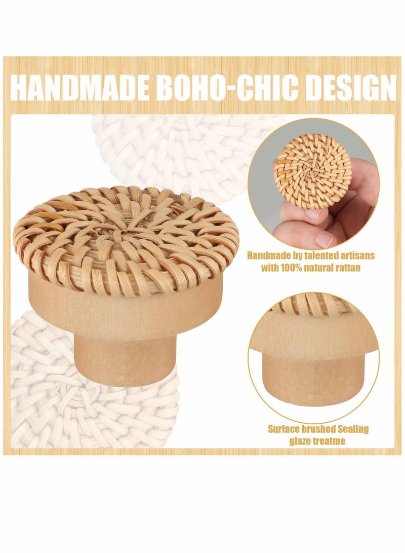 Y&D Wooden Drawer Knobs, Rattan Dresser Knobs Round Handmade Wicker Woven and Screws for Boho Furniture Cabinets Handles Hardware Pulls Cabinet (6 6 Screws) - Image 2