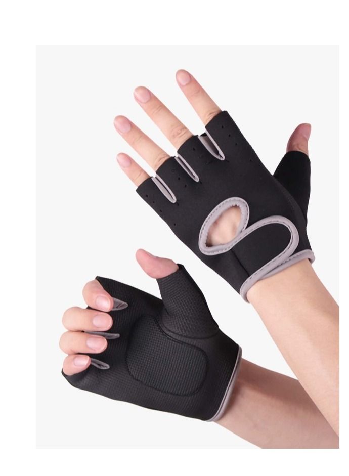 Generic Half Finger Gloves For GYM Exercise, Weightlifting And Cycling Size M, Black/Grey 