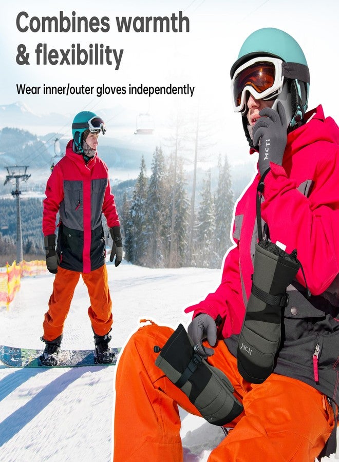 MCTi 2 in 1 Winter Ski Gloves for Men, Waterproof Snowboard Gloves, Thick Ski Mittens & Fleece Glove Liners, 2 Pairs - Image 4
