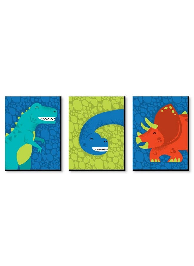 Big Dot of Happiness Big Dot of Happiness Roar Dinosaur - Dino Mite T-Rex Nursery Wall Art and Kids Room Decorations - Gift Ideas - 7.5 x 10 inches - Set of 3 Prints  - Image 1