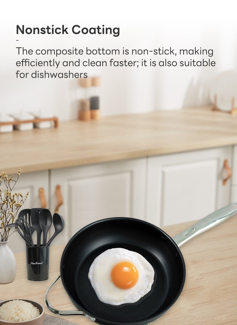 HausRoland Cookware Set with Utensils, Stainless Steel Cooking Sets, Non-stick Pots and Pans Set, 18-Piece Set, Pots, Pans and Utensils, Black - Image 5