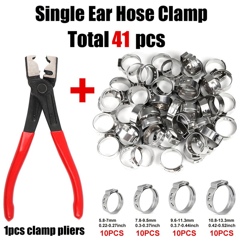 40pcs Stainless Steel Single Eye Hose Clamp Kit with 1 Pliers for Plumbing Automotive - Image 1