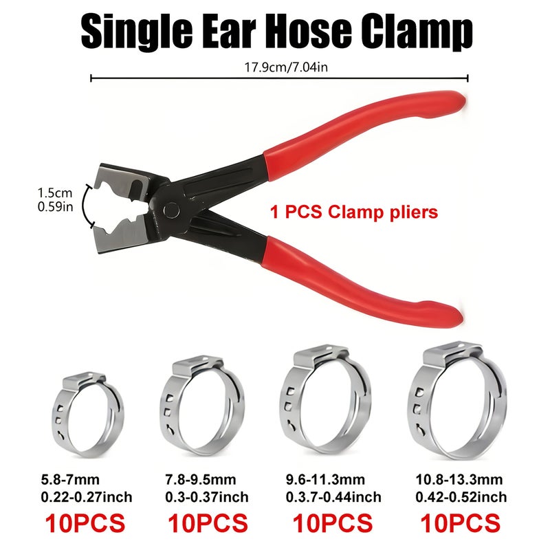 40pcs Stainless Steel Single Eye Hose Clamp Kit with 1 Pliers for Plumbing Automotive - Image 2