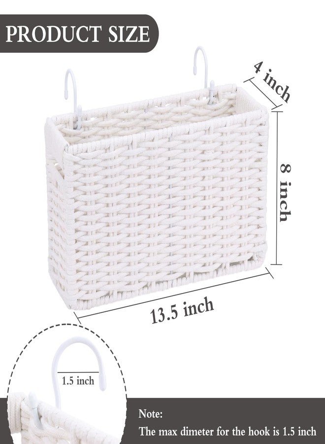 Jukercici Cotton Rope Woven Bedside Caddy for Dorm Bed, Foldable Bedside Shelf Bunk Bed Accessories, College Dorm Room Essentials Hanging Organizers Storage Basket, Room Decor Magazine File Holder (White) - Image 2