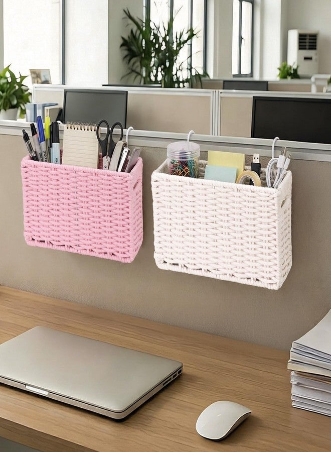 Jukercici Cotton Rope Woven Bedside Caddy for Dorm Bed, Foldable Bedside Shelf Bunk Bed Accessories, College Dorm Room Essentials Hanging Organizers Storage Basket, Room Decor Magazine File Holder (White) - Image 5
