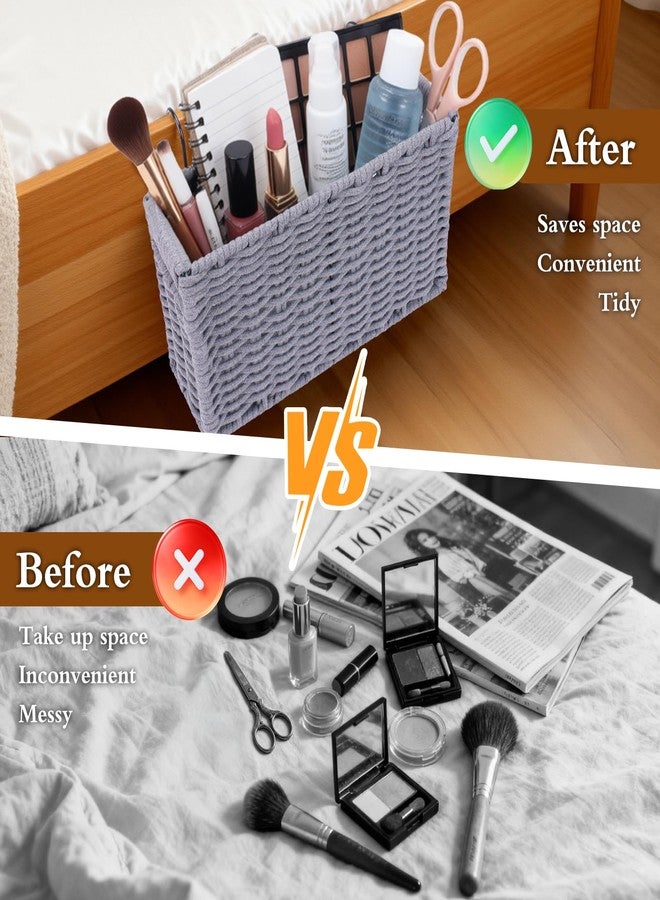 Jukercici Cotton Rope Woven Bedside Caddy for Dorm Bed, Foldable Bedside Shelf Bunk Bed Accessories, College Dorm Room Essentials Hanging Organizers Storage Basket, Room Decor Magazine File Holder (White) - Image 4