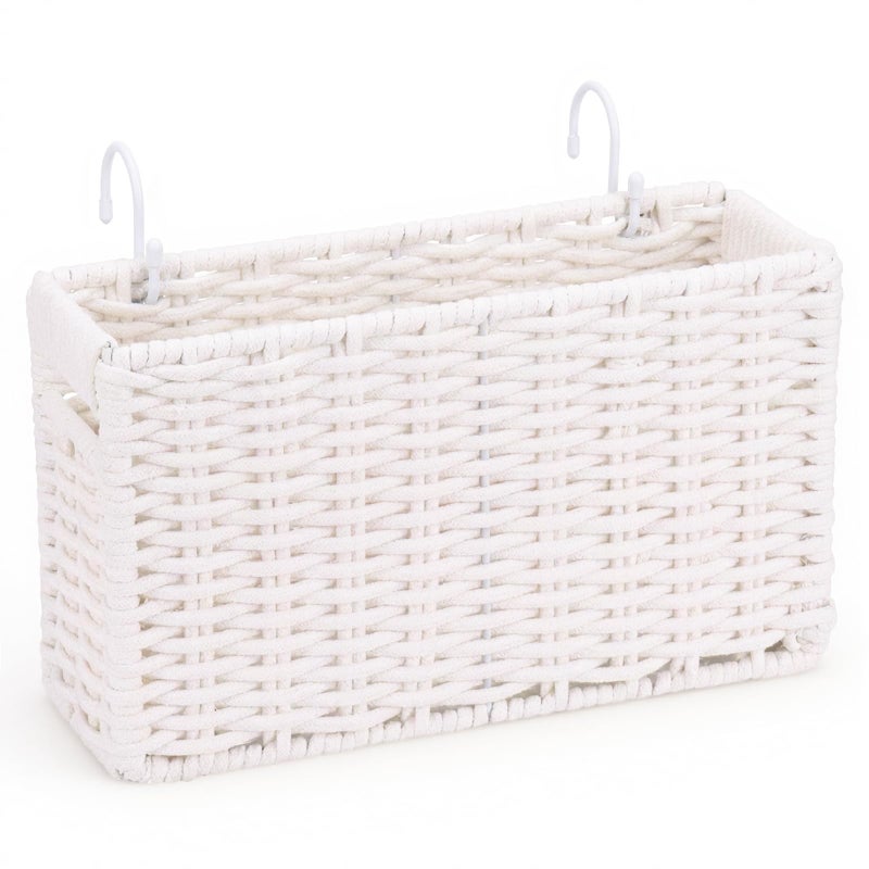 Jukercici Cotton Rope Woven Bedside Caddy for Dorm Bed, Foldable Bedside Shelf Bunk Bed Accessories, College Dorm Room Essentials Hanging Organizers Storage Basket, Room Decor Magazine File Holder (White) - Image 1