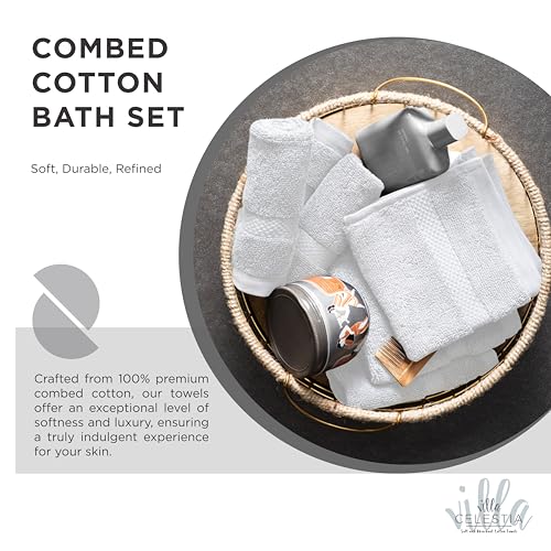 Villa Celestia 100 Cotton Bath Towel Set of 124 Bath Towels 4 Hand Towels 4 Wash Cloths Sustainable Soft Highly Absorbent Combed Cotton 12 Piece Set for Hotels Spa Bathroom Dorm White - Image 3