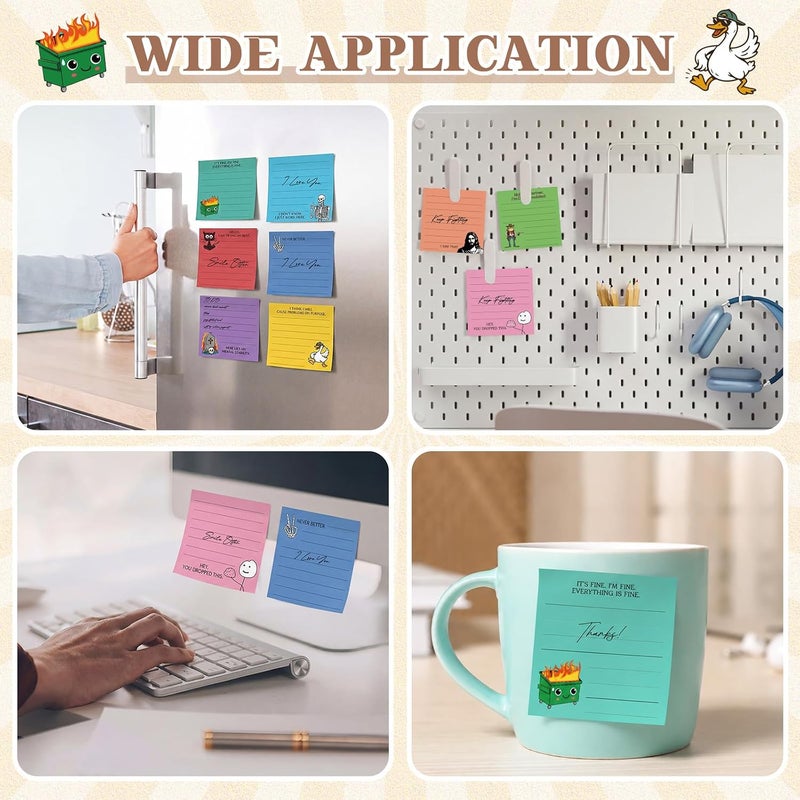 Saypacck 9 Pads Funny Sticky Notes 3x3 Inch Cute Self Stick Notepads Notes Adhesive Memo Pad Office Decor Gifts for Students School Teacher Meeting Office Supplies - Image 5