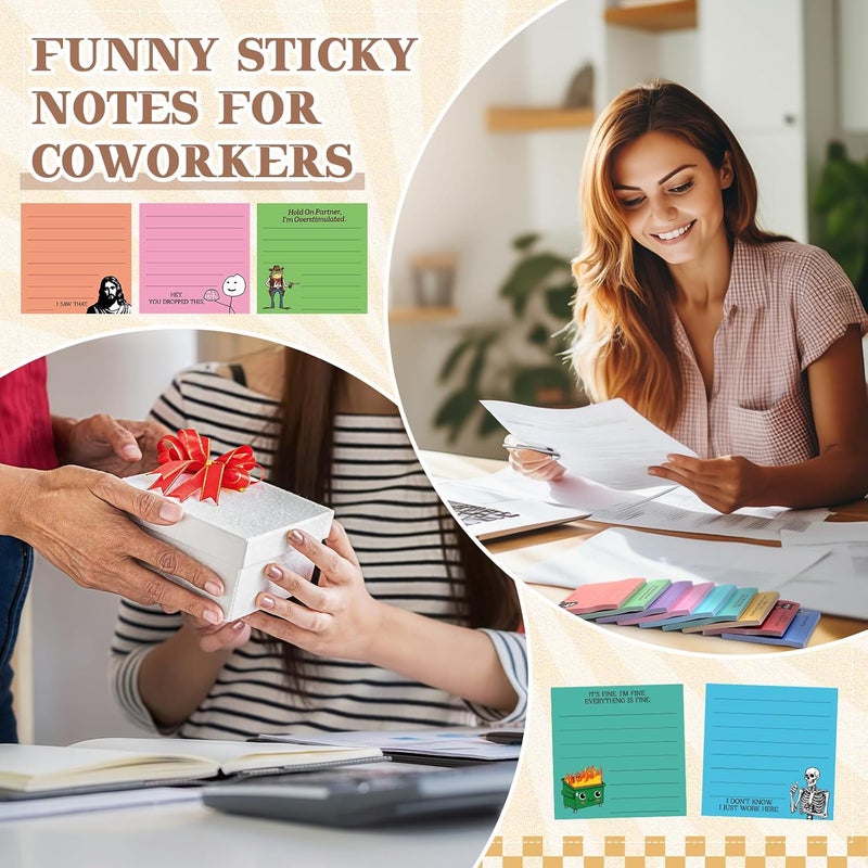 Saypacck 9 Pads Funny Sticky Notes 3x3 Inch Cute Self Stick Notepads Notes Adhesive Memo Pad Office Decor Gifts for Students School Teacher Meeting Office Supplies - Image 4