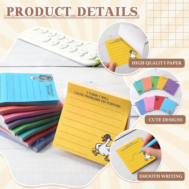 Saypacck 9 Pads Funny Sticky Notes 3x3 Inch Cute Self Stick Notepads Notes Adhesive Memo Pad Office Decor Gifts for Students School Teacher Meeting Office Supplies - Image 3
