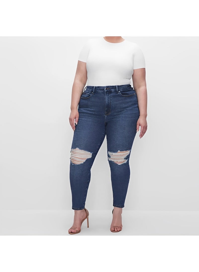 ريوكل بنطلون جينز نسائي ضيق من قماش الدنيم المطاطي بخصر عالٍ وقصة ضيقة وقصّة ساق رفيعة - Image 2