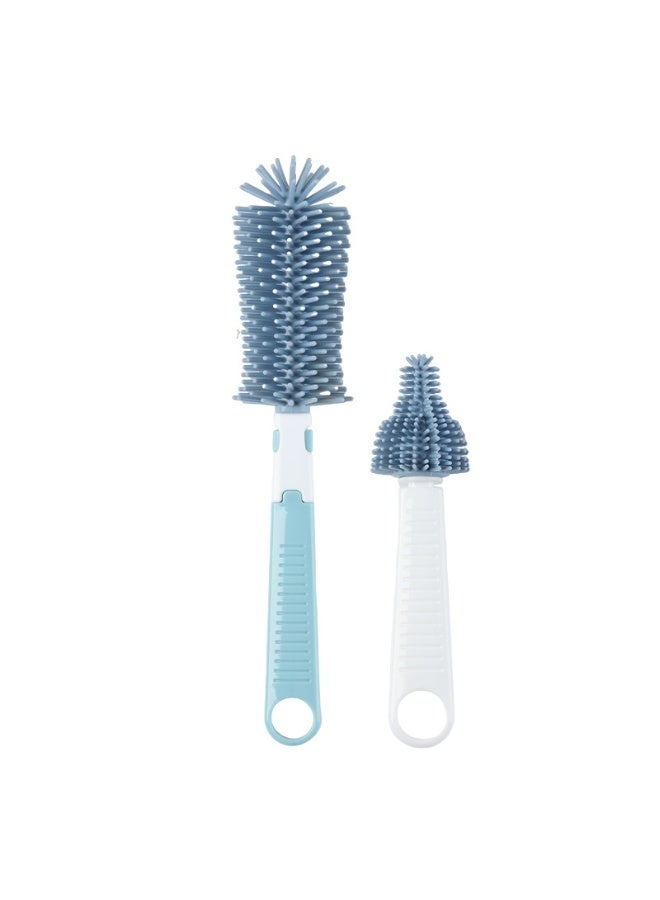 2 Piece Set Silicone Baby Bottle Brush Kit Infant Nipple Brush Straw Brush Multi Purpose Cleaning Brush - Image 1