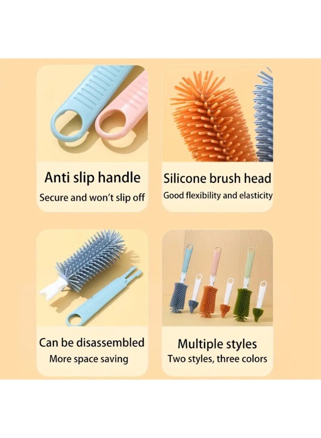 2 Piece Set Silicone Baby Bottle Brush Kit Infant Nipple Brush Straw Brush Multi Purpose Cleaning Brush - Image 2