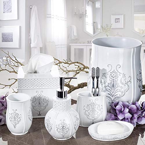 Creative Scents Vintage White Bathroom Accessories Set - 4 Piece Bathroom Set - Farmhouse French Country Bathroom Accessory Set Features: Soap Dispenser, Toothbrush Holder, Tumbler & Soap Dish - Image 3