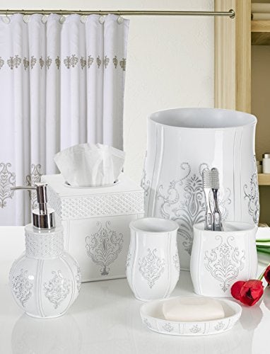 Creative Scents Vintage White Bathroom Accessories Set - 4 Piece Bathroom Set - Farmhouse French Country Bathroom Accessory Set Features: Soap Dispenser, Toothbrush Holder, Tumbler & Soap Dish - Image 5