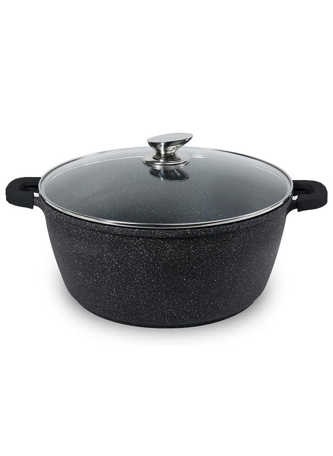 Easy Cook - Die Cast Aluminium Cooking Pot/Casserole with Glass Lid and Stainless Steel Knob | 5 Layer Non-stick Coating | Metal Handle with Detachable Grip |Granite Black - Image 1