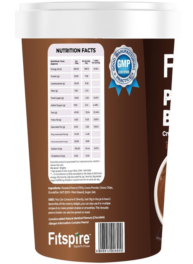Fitspire Crunchy Chocolate Peanut Butter 400g (23g Protein Per 100g) | High Protein Spread | Gluten-Free, Zero Trans Fat, Cholesterol, or Hydrogenated Oils - Image 3