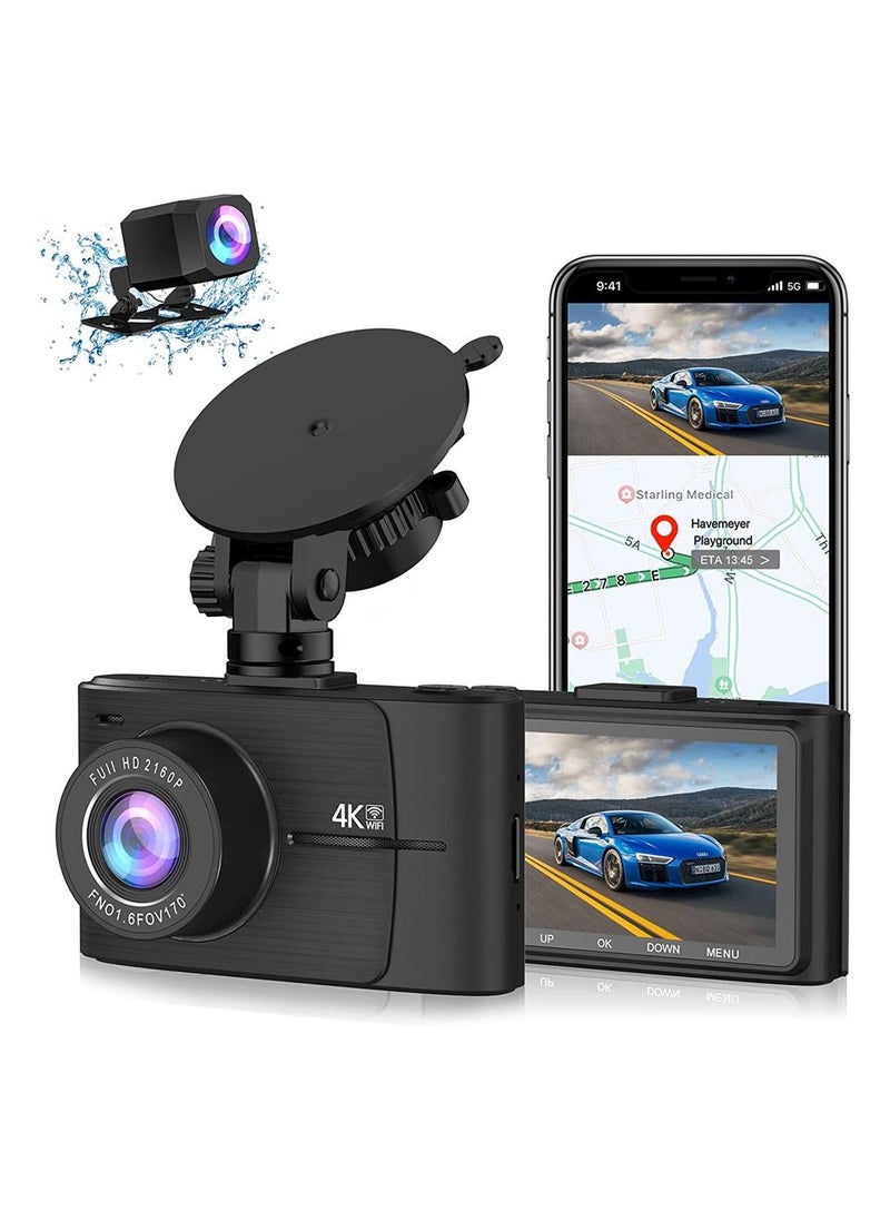 Generic 4K Dash Cam 2160P Built-in GPS/WiFi Dual Dash Cam for Car,24H Parking Auto Drive Vehicle Video Recorder Car Registrar Dual Lens  - Image 1