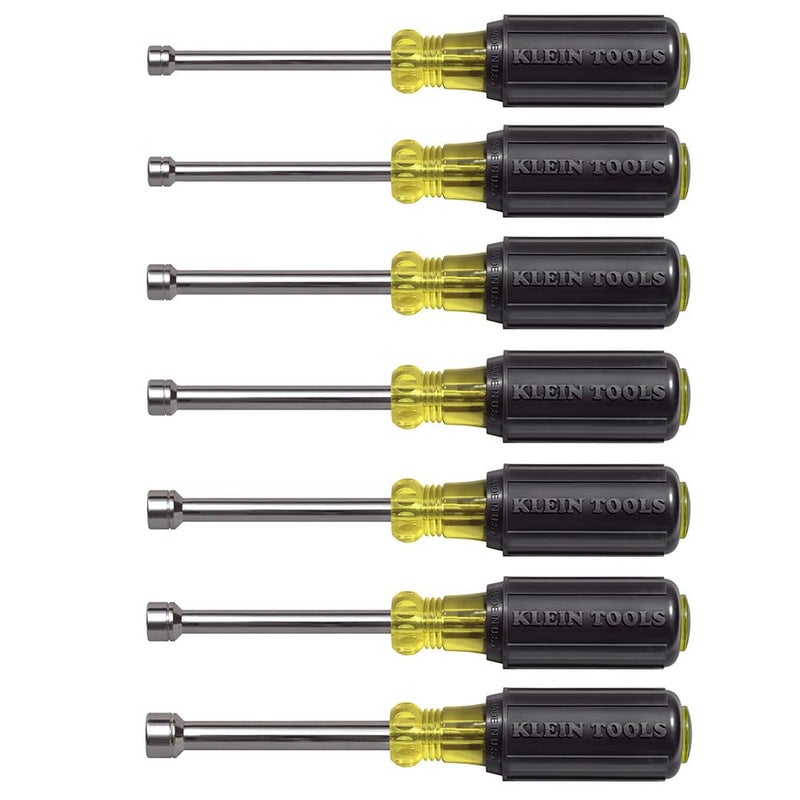 Klein Tools 65160 Tool Set Made in USA Metric Nut Driver Set Sizes 5 55 6 7 8 9 and 10 mm 3Inch ChromePlate Hollow Shafts 7Piece
