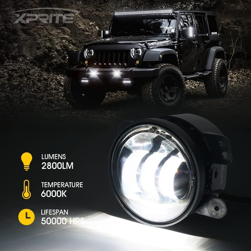 Xprite 4-Inch LED Fog Lights 60W High-Intensity Off-Road Fog Lamp for Driving, DOT Approved Replacement Compatible with 2007-2018 Jeep Wrangler Unlimited JK - Image 2