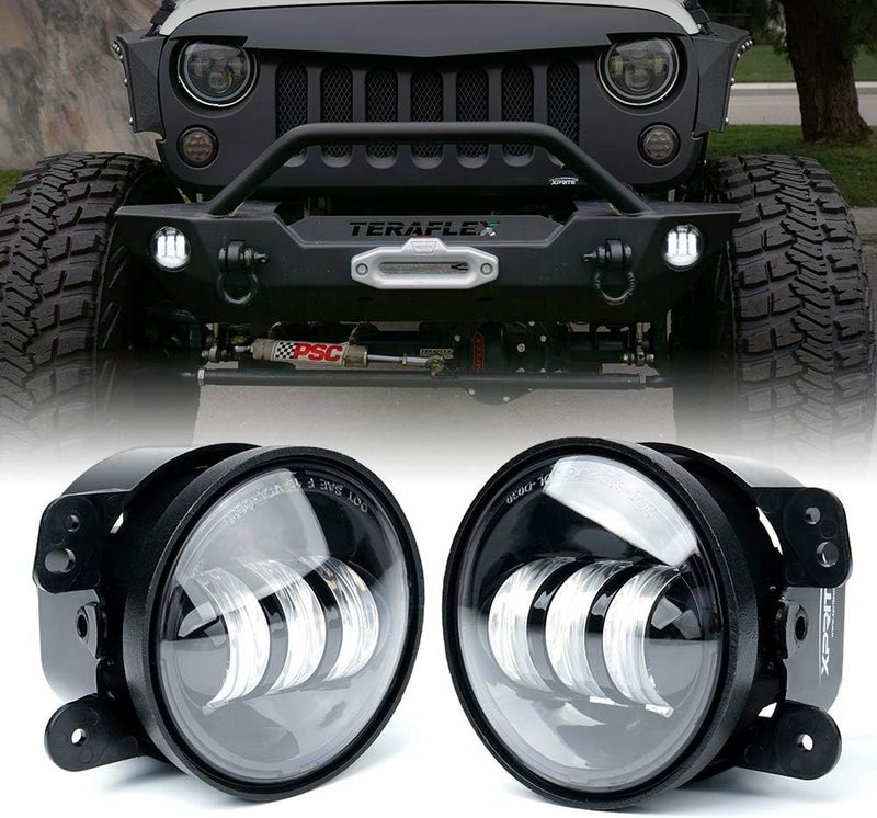 Xprite 4-Inch LED Fog Lights 60W High-Intensity Off-Road Fog Lamp for Driving, DOT Approved Replacement Compatible with 2007-2018 Jeep Wrangler Unlimited JK - Image 1
