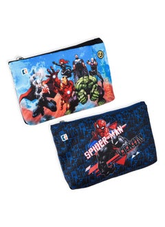 Kuber Industries Kuber Industries Pack of 2 Pencil Pouch | Square Stationary Pouch | Pen-Pencil Box for Kids | School Geometry Pouch | Pencil Utility Bag | Marvel Pencil Organizer | Black & Navy Blue  - Image 1