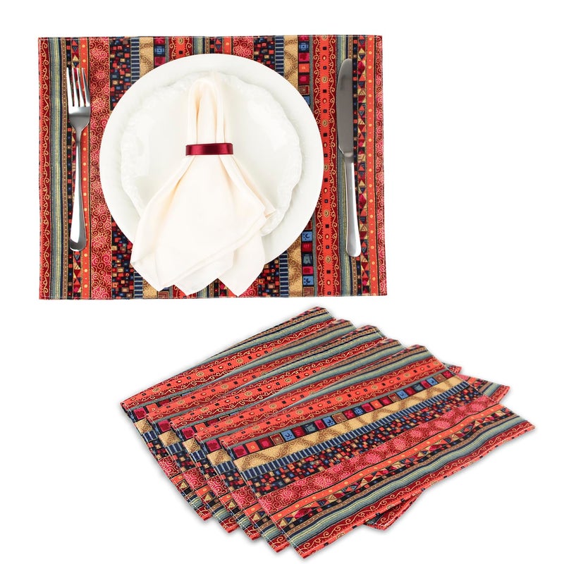 HQTS Bohemian Style Placemats Set of 6 Washable Table Mats Set 16x12 Inch Cotton and Linen Material Placemats Red - Image 1