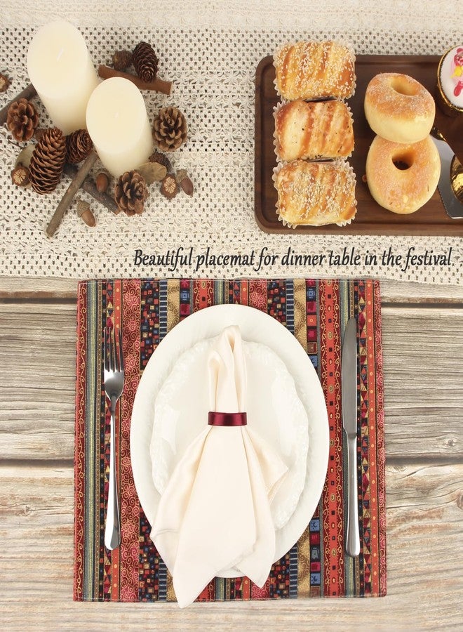 HQTS Bohemian Style Placemats Set of 6 Washable Table Mats Set 16x12 Inch Cotton and Linen Material Placemats Red - Image 3