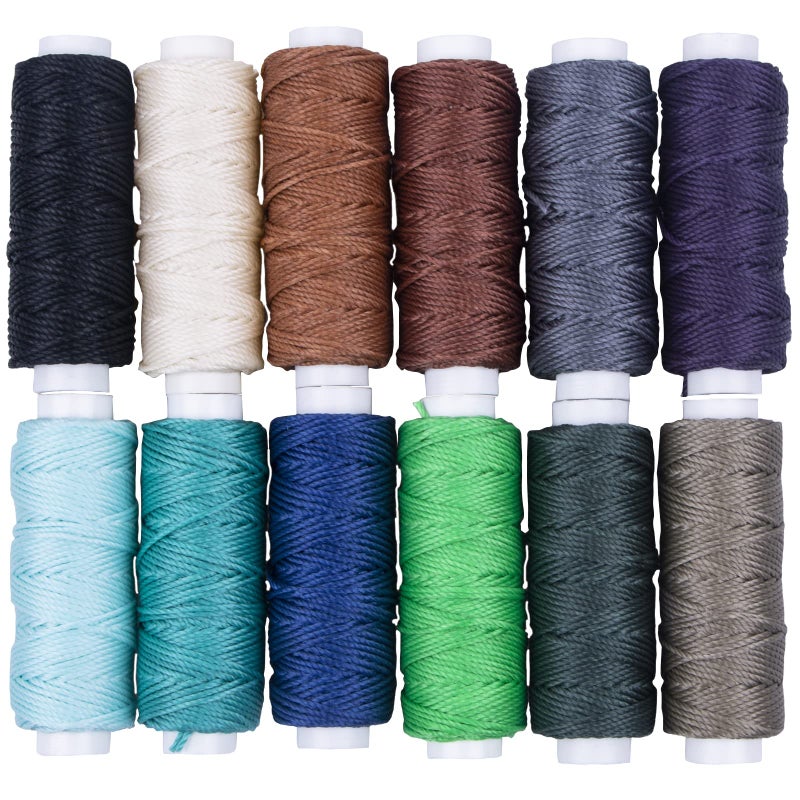FANDOL Waxed Cords Polyester Leather Sewing Thread Waxed Strings for Macrame, DIY Bracelets, Handcraft or Leather Projects (12 Dark Colors)