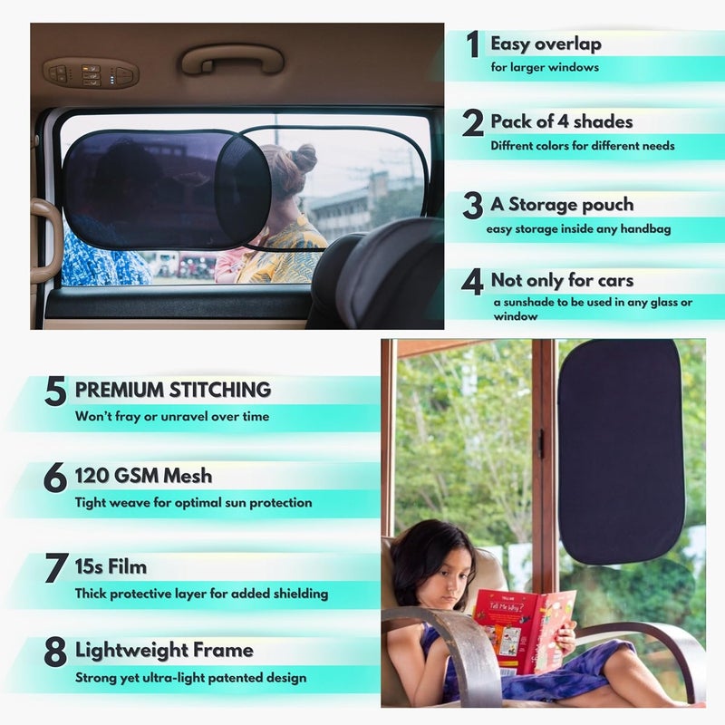 KINDER FLUFF Shuttle Van Window Sunshade (4-Pack) - Extra Large Sun Shade for Passenger Van Window - Certified 99.9% UV Block, Patented Design, Mom's Choice Gold Award - Mix Pack - XL - Image 3