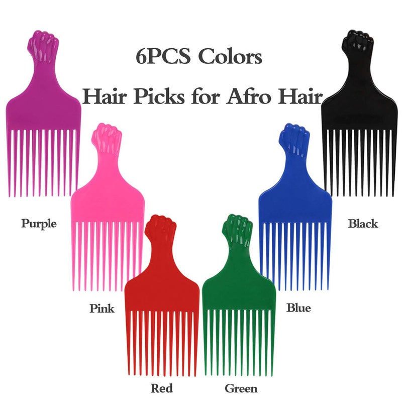 LEADUWAY Fist Picks for Curly and Afro Hair, Plastic 6.5 inch Lift Picks for Women and Men, Rainbow Set (6 PCS) - Image 3