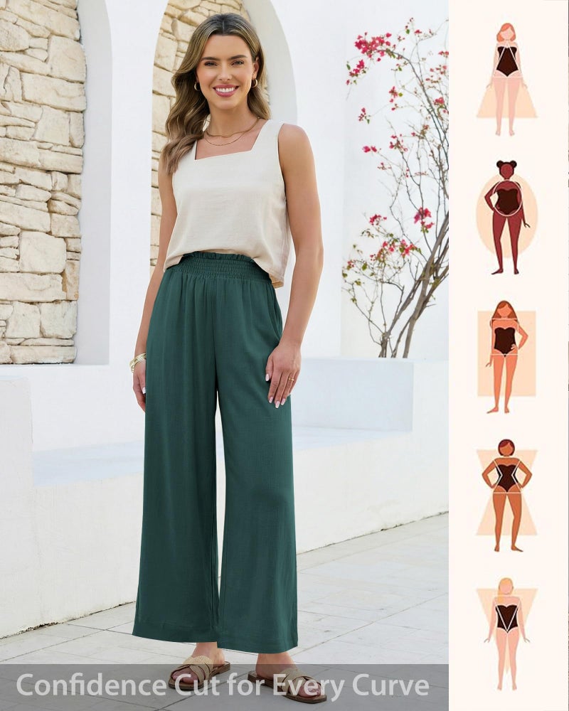 GRAPENT High Waisted Wide Leg Pants Linen Beach Pants Womens Comfy Womens Casual Summer Flowy for Women High Waisted Pull On Palazzo 2026 Deep Teal Size X-Large US 16 to 18 - Image 5