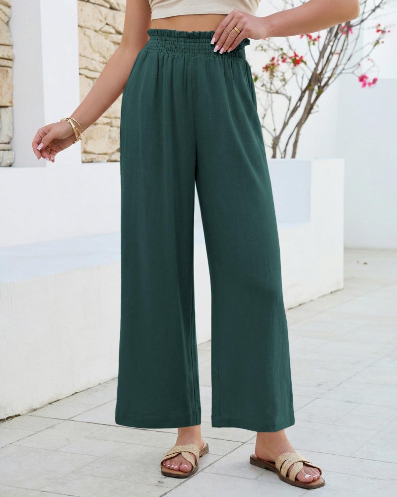 GRAPENT High Waisted Wide Leg Pants Linen Beach Pants Womens Comfy Womens Casual Summer Flowy for Women High Waisted Pull On Palazzo 2026 Deep Teal Size X-Large US 16 to 18 - Image 3