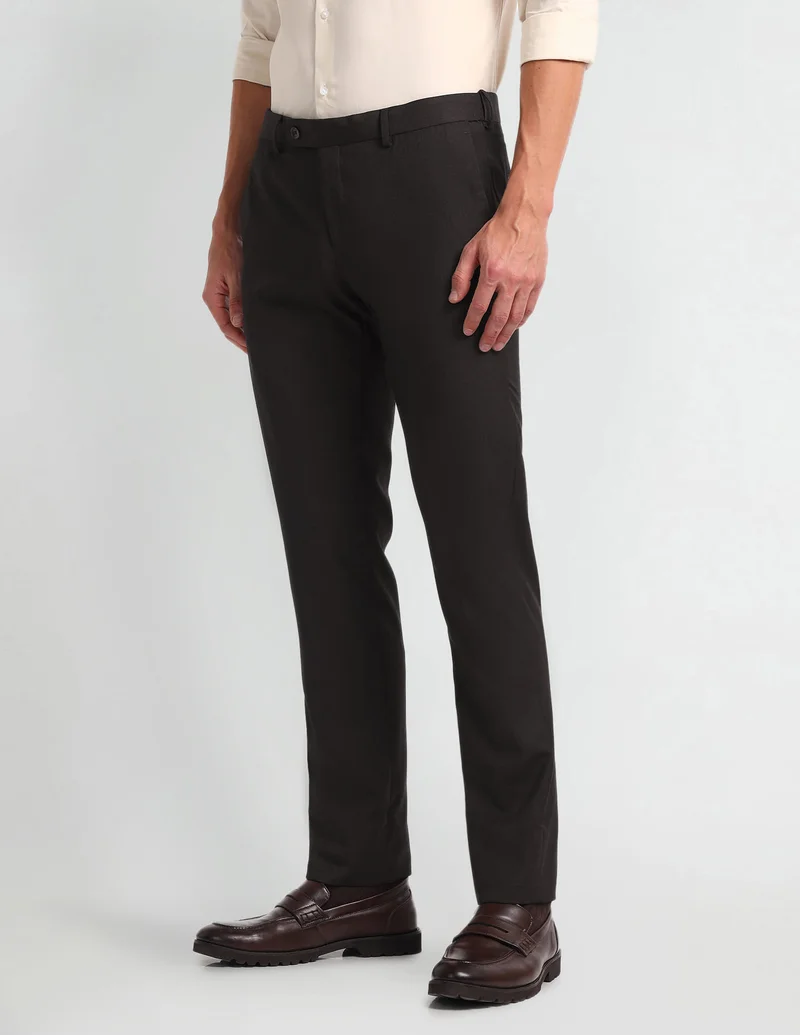Arrow Dark Brown Tapered Fit Twill Trousers for Men | Best Price UAE