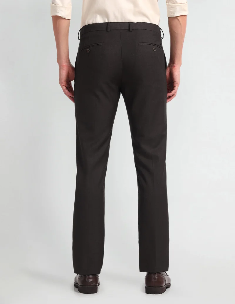 Arrow Dark Brown Tapered Fit Twill Trousers for Men | Best Price UAE