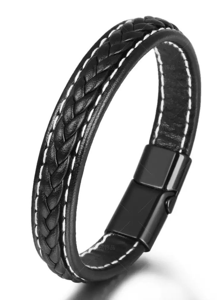 أوليس فيرس  علبتان من أساور حجر الحمم البركانية الطبيعي وسوار كوف من الجلد الأسود المصنوع يدويًا، هدية للرجال والأولاد والأبناء والإخوة - Image 4