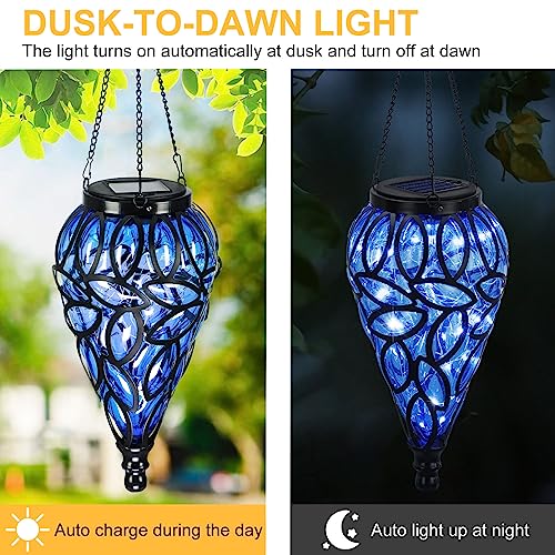 LEWIS&WAYNE Solar Hanging Lantern Outdoor Lights, Tear-Shaped 15 LEDs Cool White Hanging Lights with S Hooks Decor in Garden, Yard, Pathway, Front Door and Landscape - Image 4