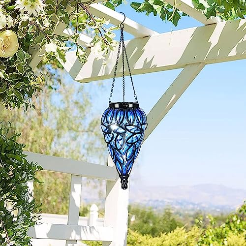 LEWIS&WAYNE Solar Hanging Lantern Outdoor Lights, Tear-Shaped 15 LEDs Cool White Hanging Lights with S Hooks Decor in Garden, Yard, Pathway, Front Door and Landscape - Image 2