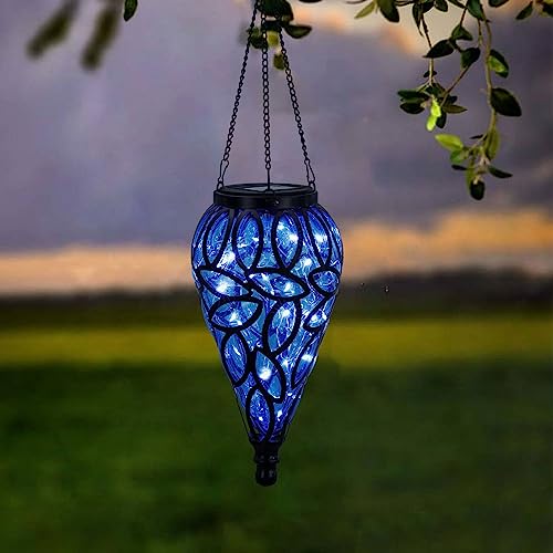 LEWIS&WAYNE Solar Hanging Lantern Outdoor Lights, Tear-Shaped 15 LEDs Cool White Hanging Lights with S Hooks Decor in Garden, Yard, Pathway, Front Door and Landscape - Image 5
